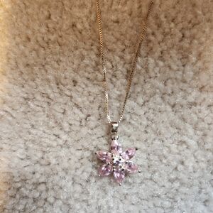 Swarvorski -Elegant Pink Flower Pendant Necklace
